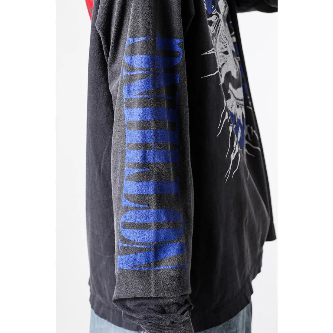 SAINT Mxxxxxx × Kosuke Kawamura's latest joint model KK_LS TEE/NOTHING IMP/BLK Holy Infant tadpole distressed long sleeves, wash black S-XL, original consistent wash mark/angel mark, original factory grade crack print, distressed mottled effect, heavy wash water, water spray fading, fade repositioning, pure handmade complex grinding and hanging